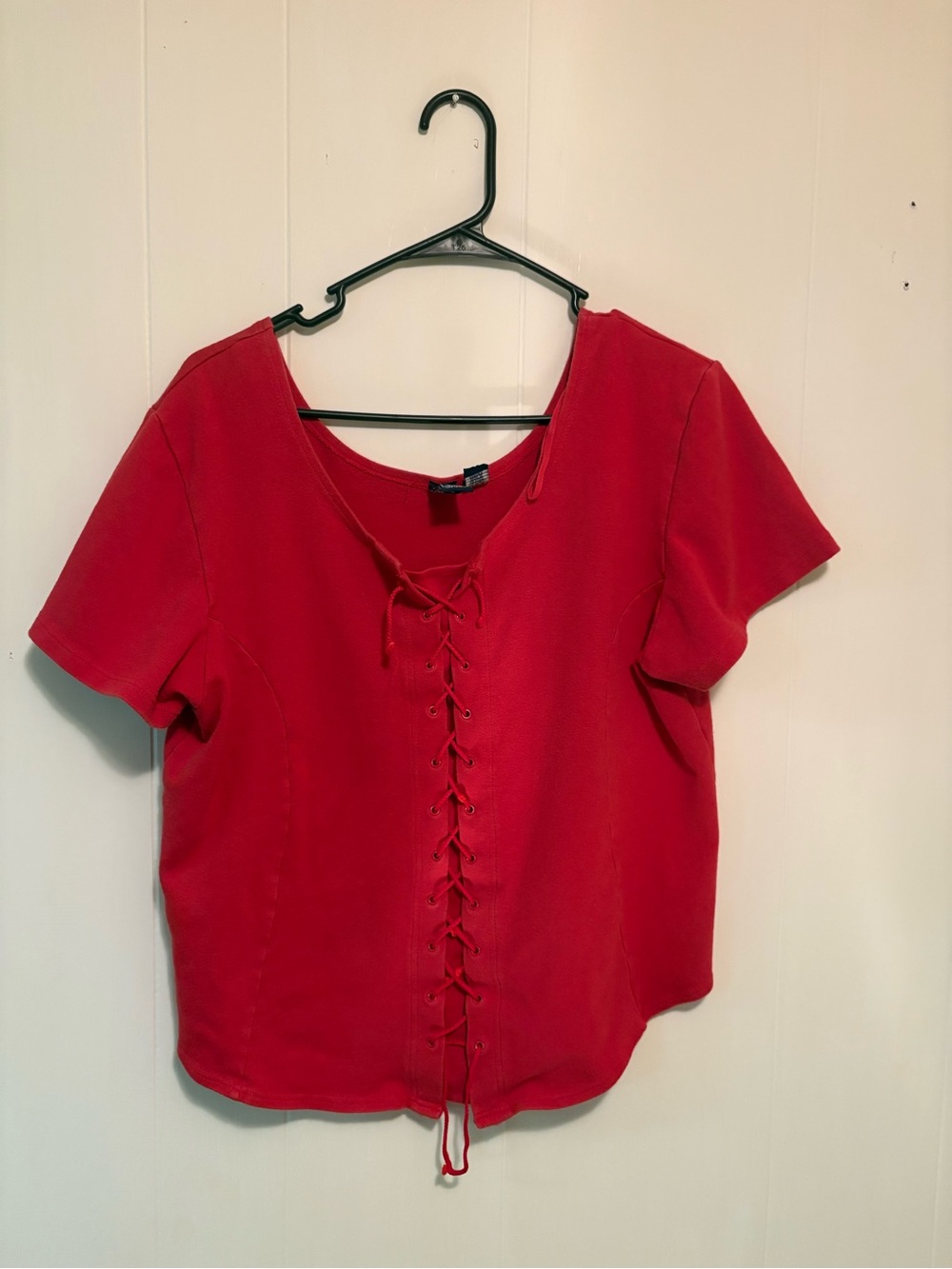 Derek Heart Red Lace-Up Short Sleeve Top